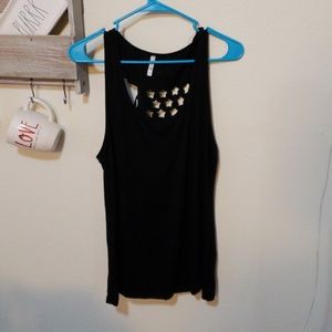 Black tank with flag cutout in back.